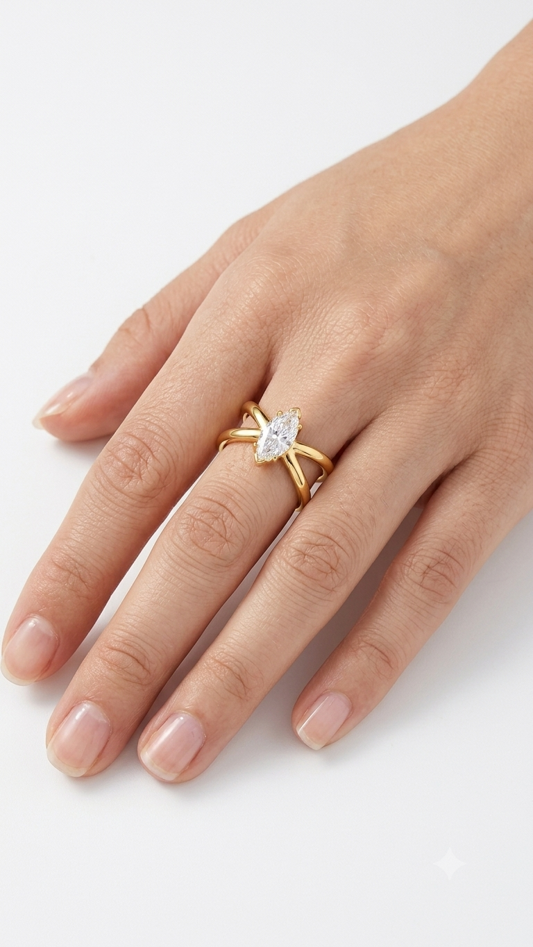 Marquise Solitaire Crossover Wrap Ring