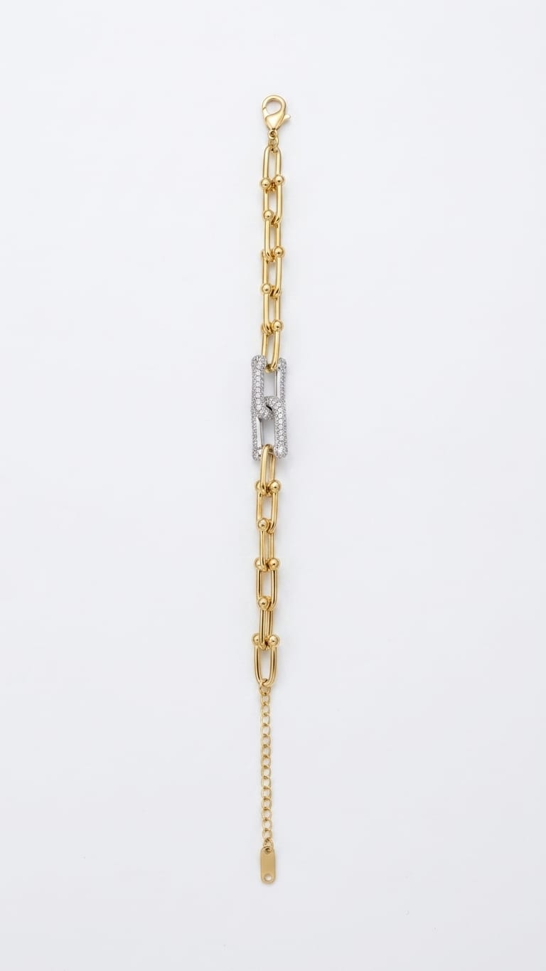 Two-Tone Statement Link Bracelet with Crystal Pavé