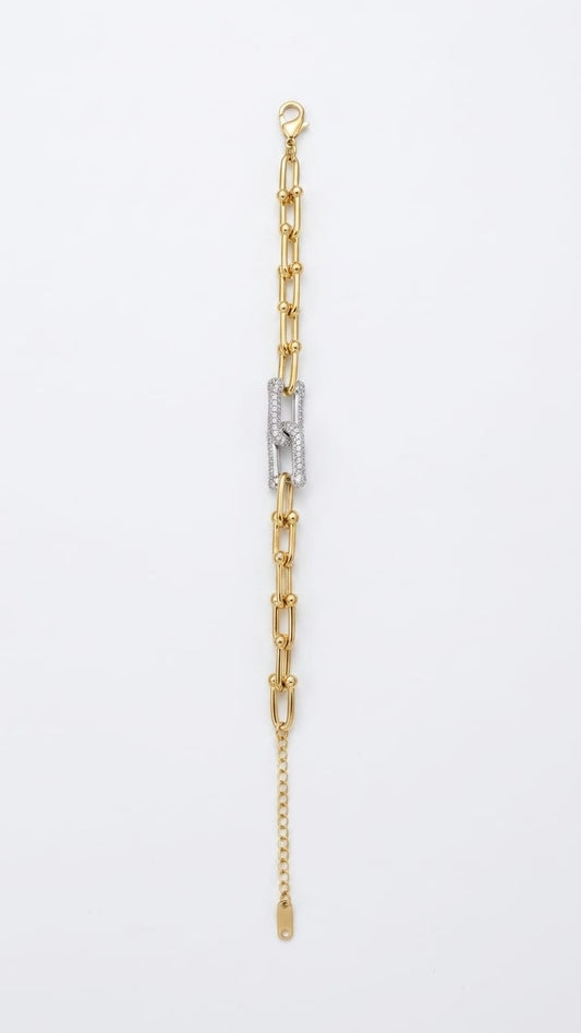 Two-Tone Statement Link Bracelet with Crystal Pavé