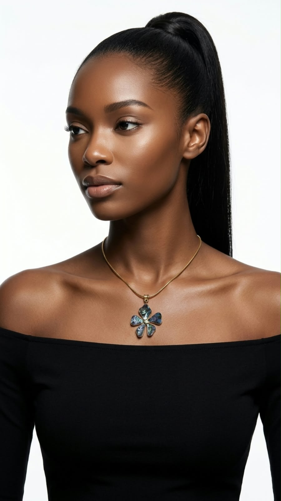 Gold Iridescent Resin Floral Pendant Necklace