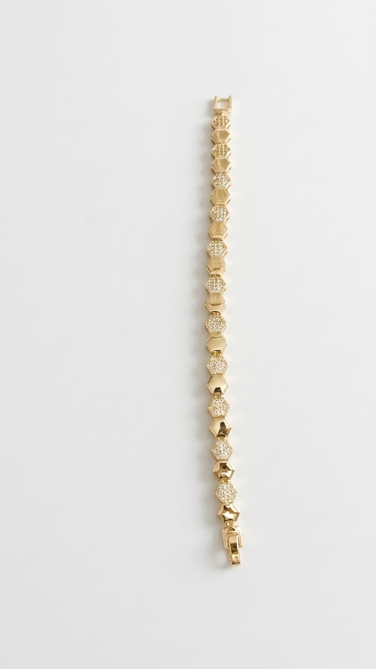 Geometric Hexagon Pavé Crystal Link Bracelet in Gold-Tone