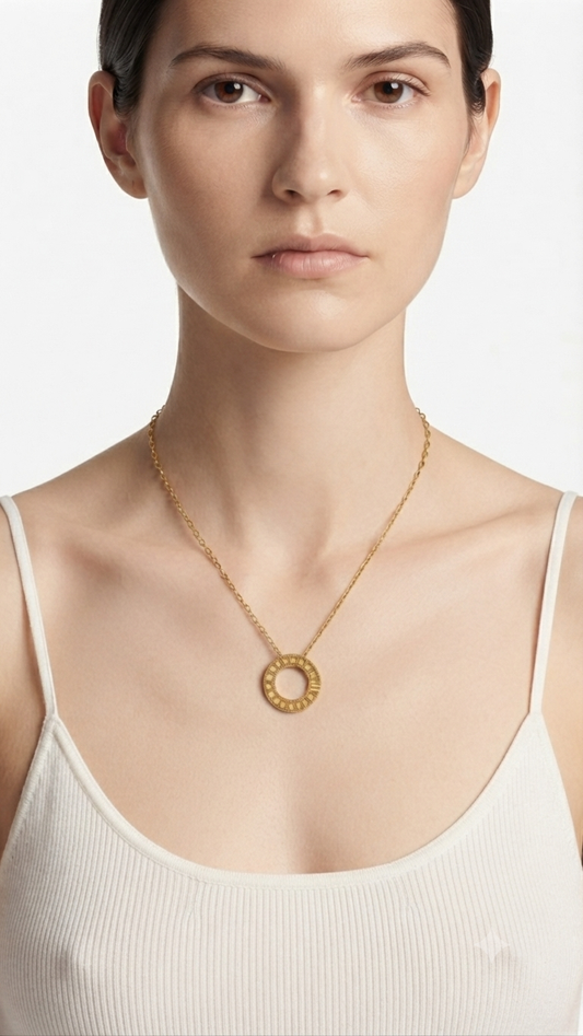 Cannage Circle Pendant Necklace with Signature