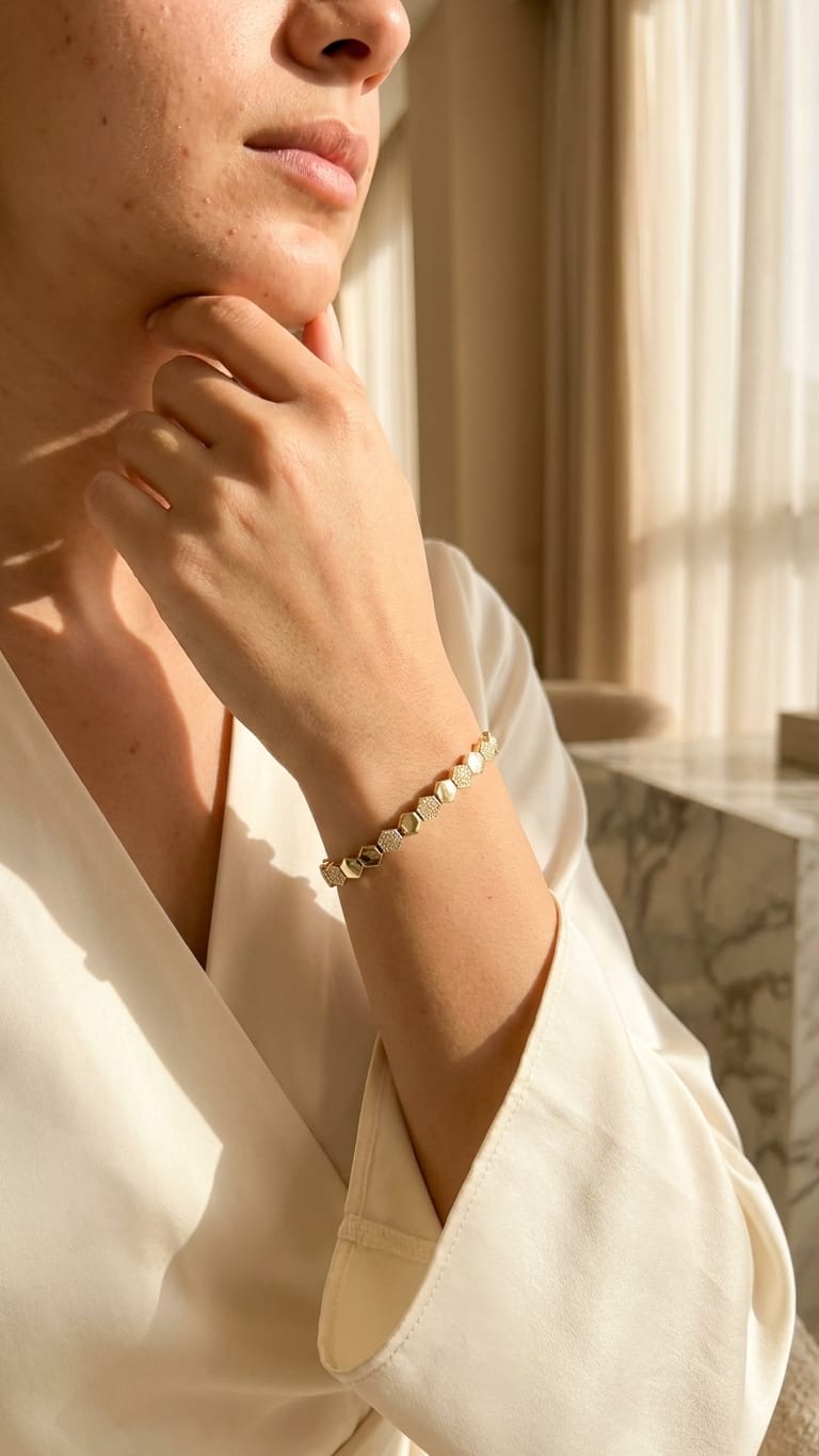 Geometric Hexagon Pavé Crystal Link Bracelet in Gold-Tone