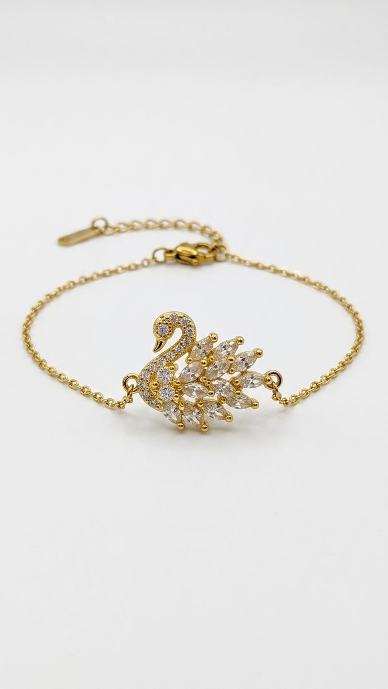Crystal-Accented Swan Motif Bracelet