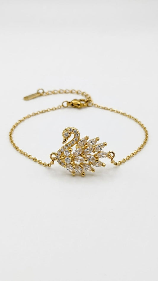 Crystal-Accented Swan Motif Bracelet