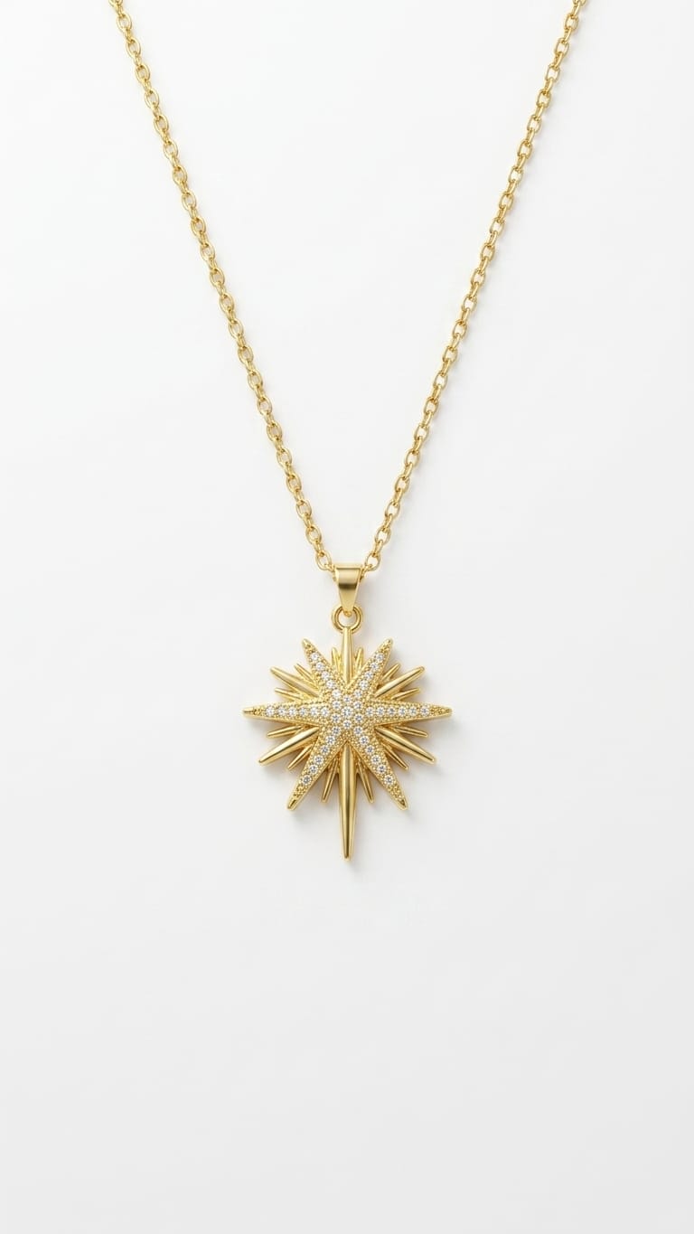 Celestial North Star Burst Pendant Necklace