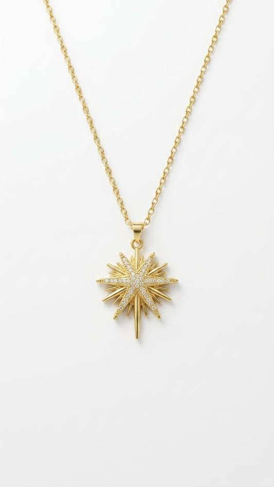 Celestial North Star Burst Pendant Necklace