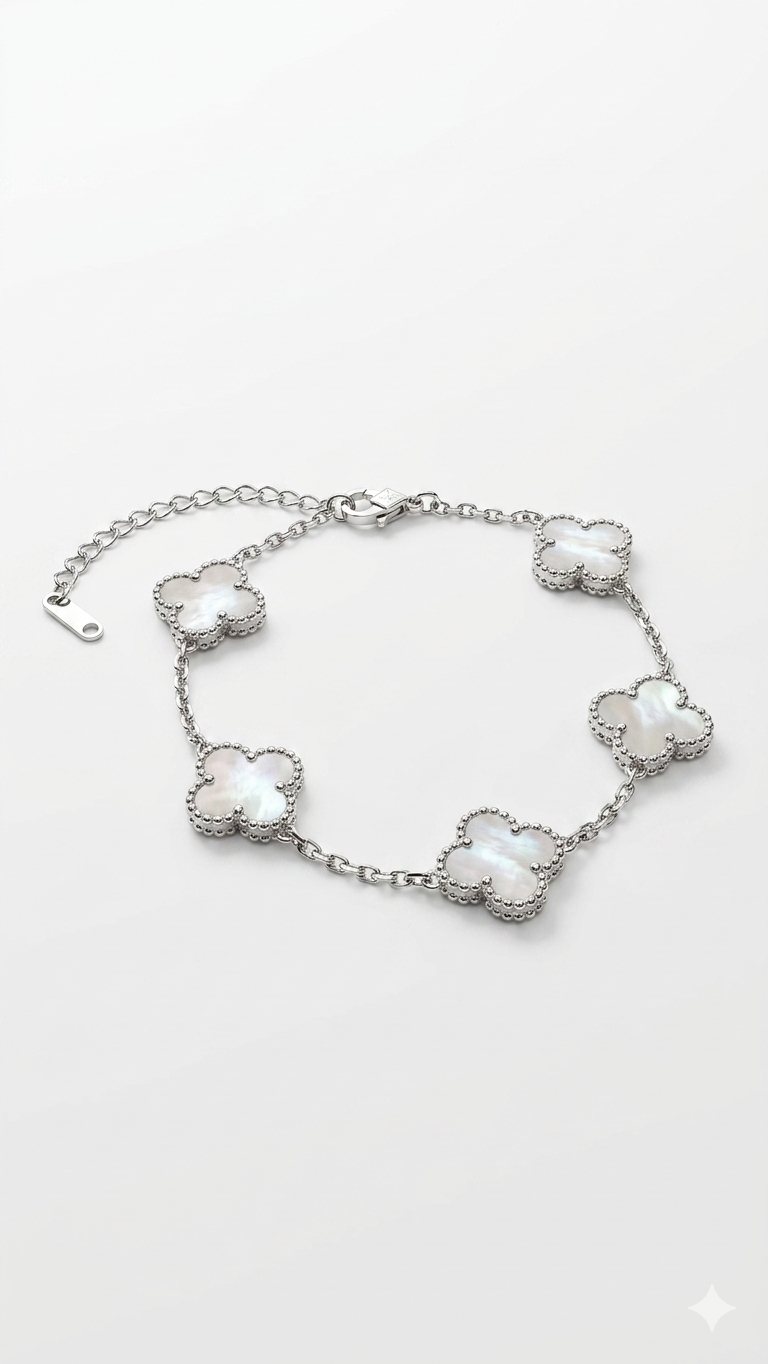 WhiteClover Bracelet – Silver Beaded Motif