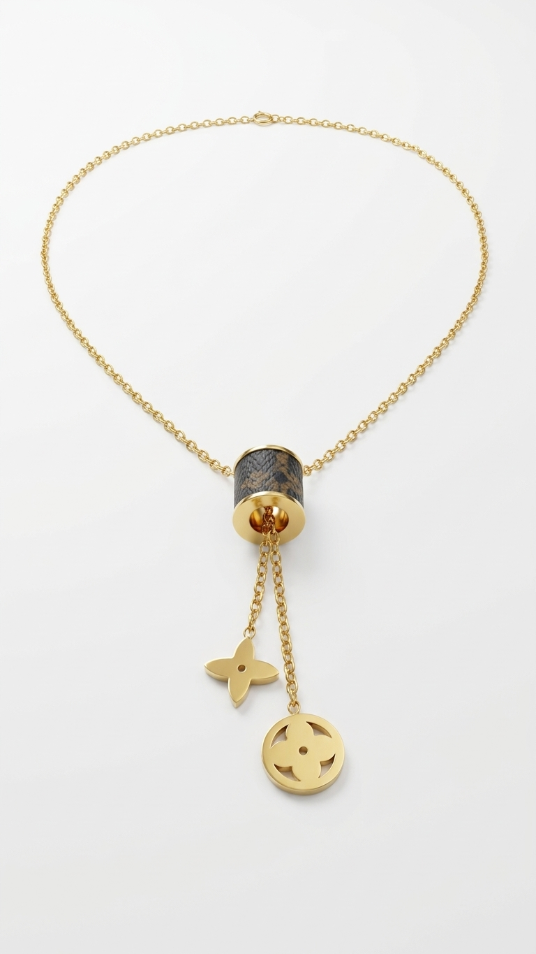 Monogram Flower Cylinder Lariat Necklace