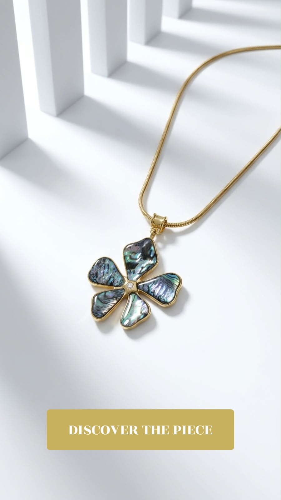 Gold Iridescent Resin Floral Pendant Necklace
