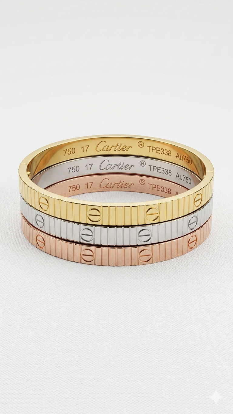 Luxury-Inspired Ribbed Screw Motif Bangle Bracelet