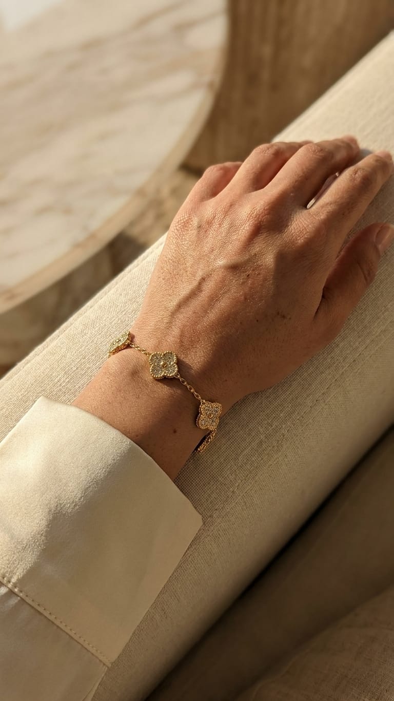 Multi-Clover Charm Bracelet with Pavé Crystal Accents