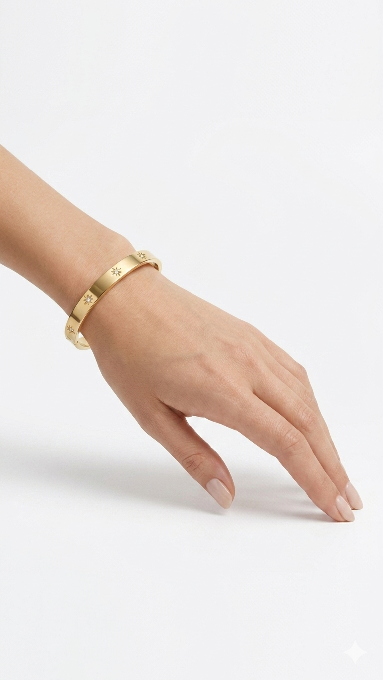 Celestial Starburst Engraved Oval Hinge Bangle