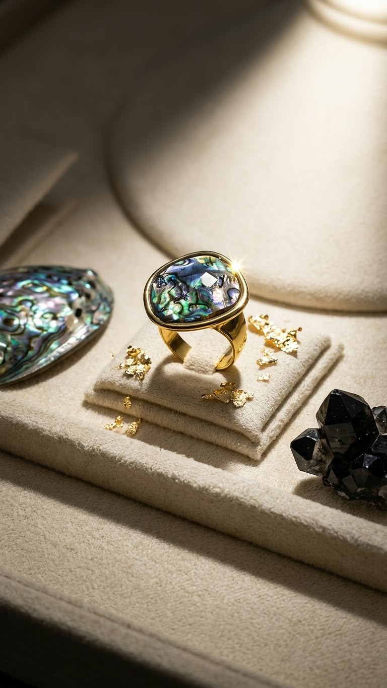 Gold Iridescent Resin Shell Statement Ring