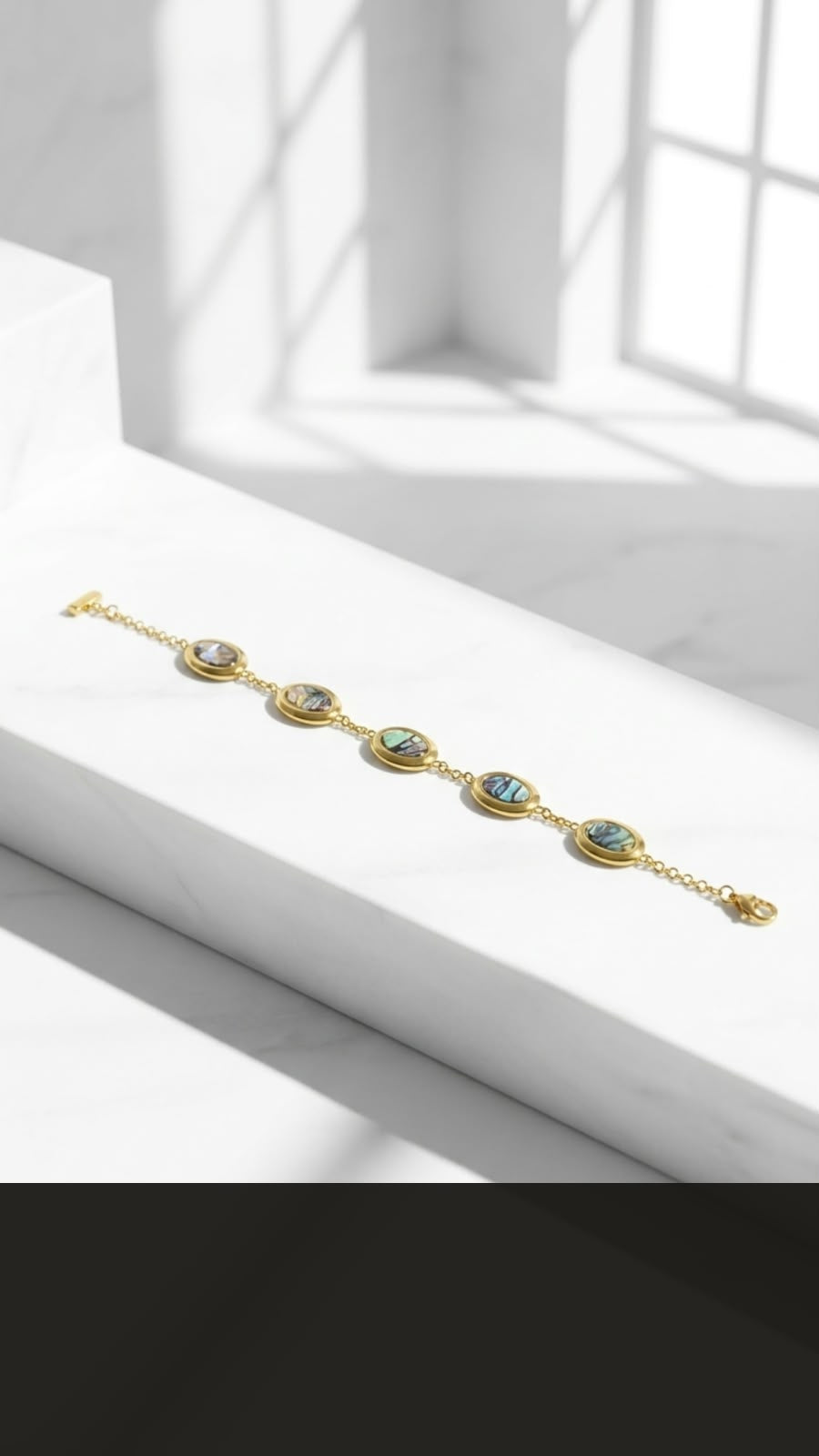 Gold Iridescent Resin Oval Station Chain Bracelet