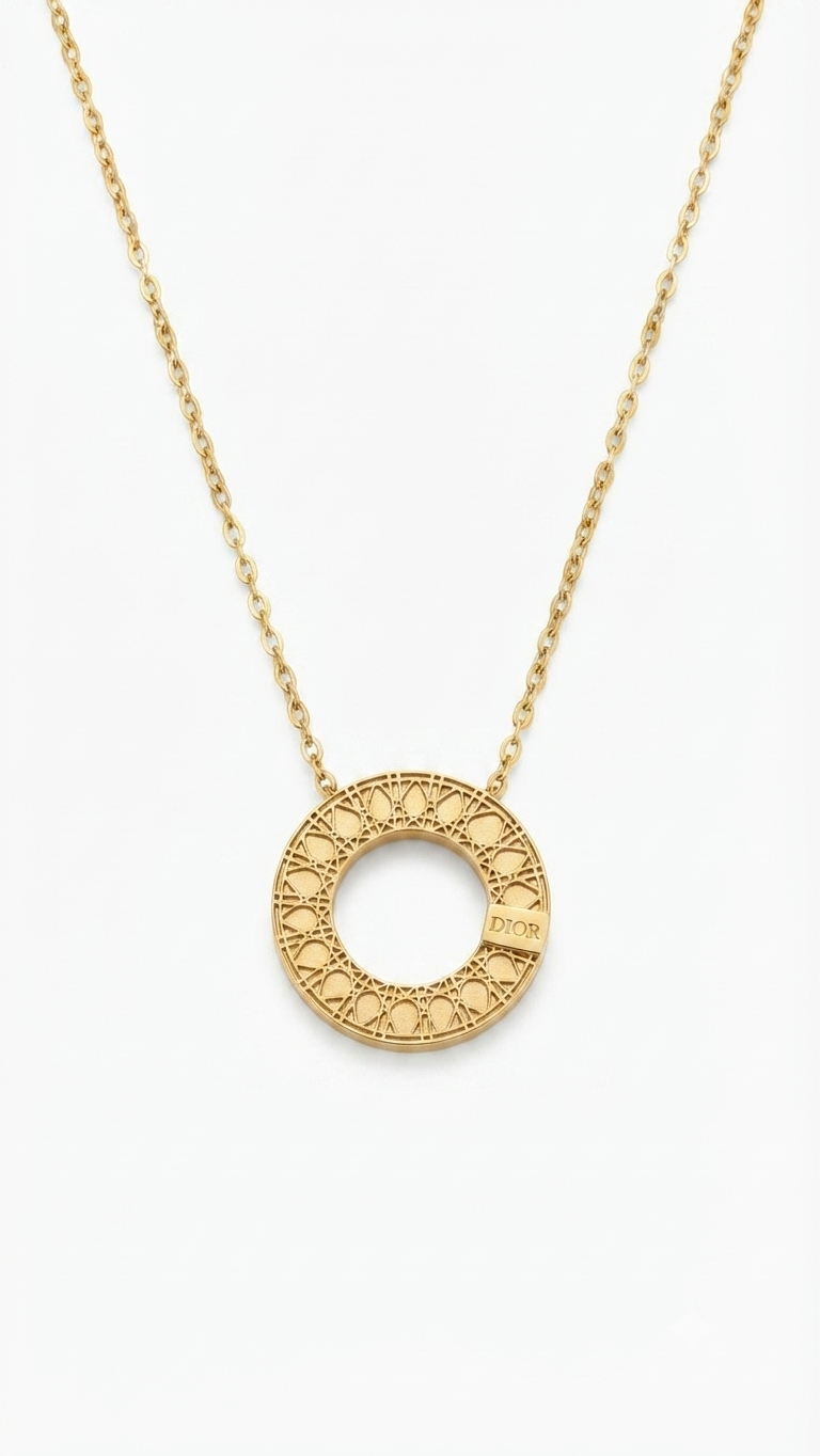 Cannage Circle Pendant Necklace with Signature