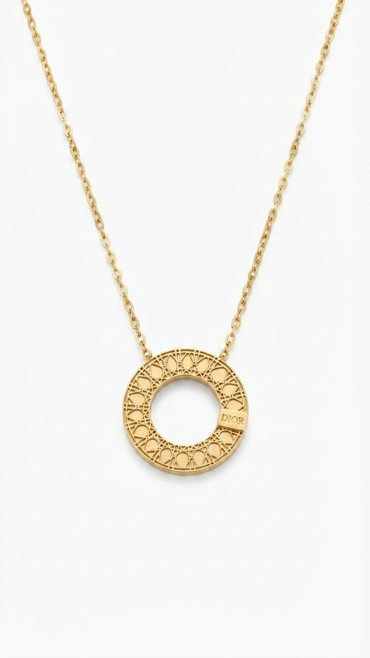 Cannage Circle Pendant Necklace with Signature