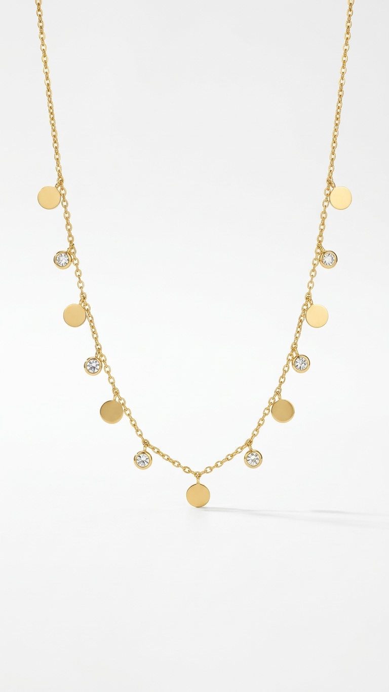 Golden Coin & Bezel Crystal Choker Necklace