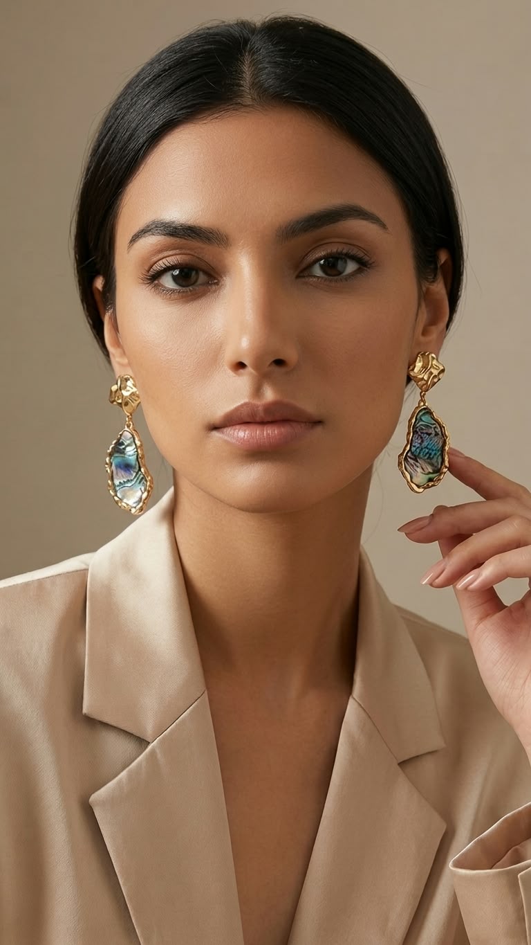Gold Iridescent Resin Shell Drop Earrings