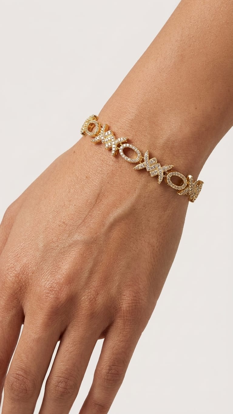 Pavé Crystal Barbed Link Bracelet in Gold or mix gold and silver