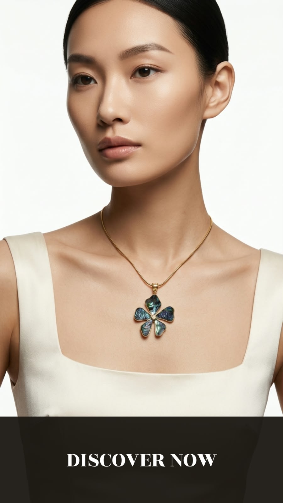 Gold Iridescent Resin Floral Pendant Necklace