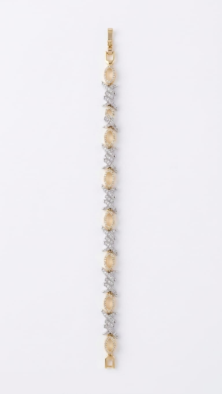 Pavé Crystal Barbed Link Bracelet in Gold or mix gold and silver