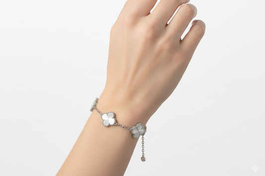 Clover Bracelet – silver Plated Guilloché 5-Motif Chain