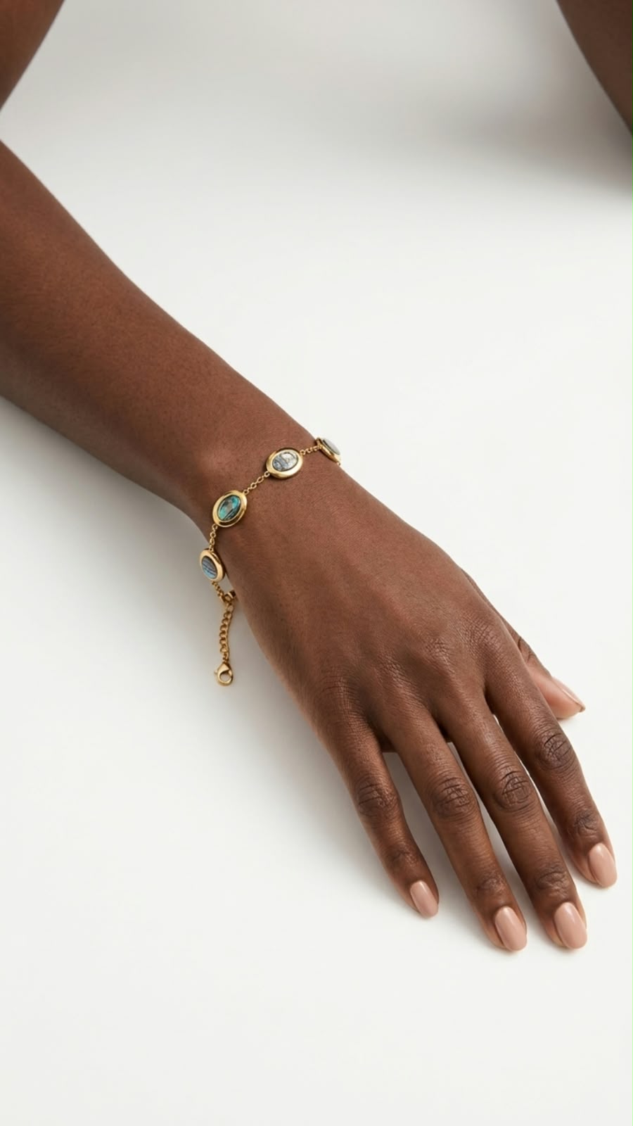 Gold Iridescent Resin Oval Station Chain Bracelet