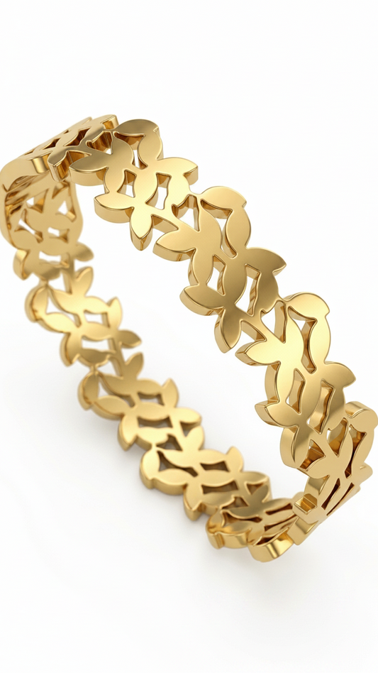 Olive Branch Filigree Open-Work Gold Bangle