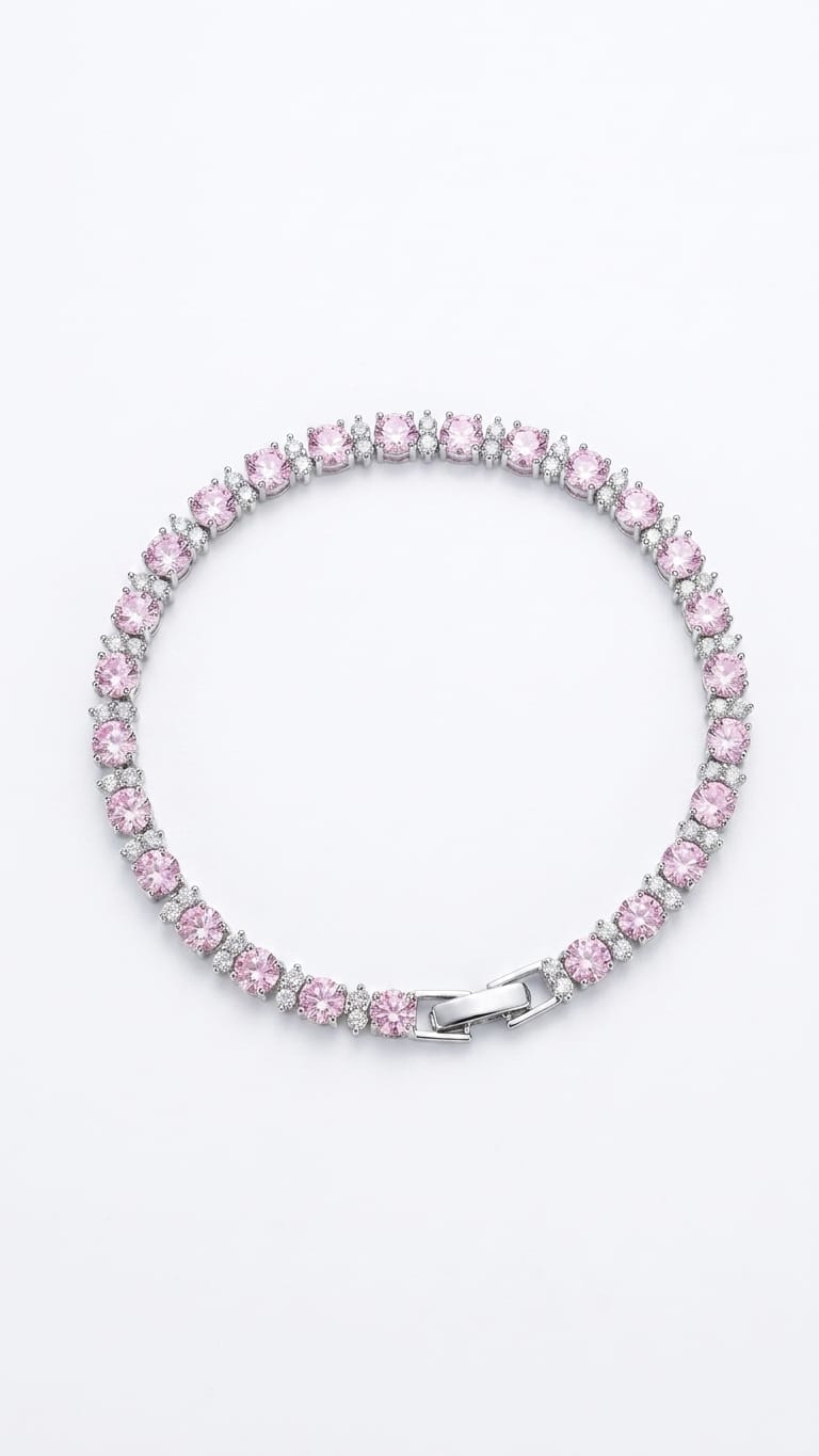Radiant Pink Crystal Tennis Bracelet with Pavé Details