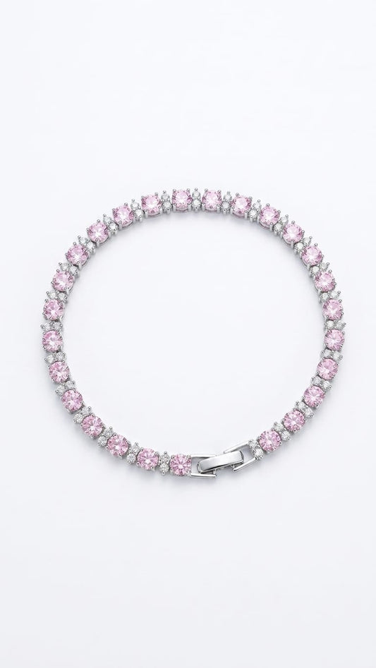Radiant Pink Crystal Tennis Bracelet with Pavé Details