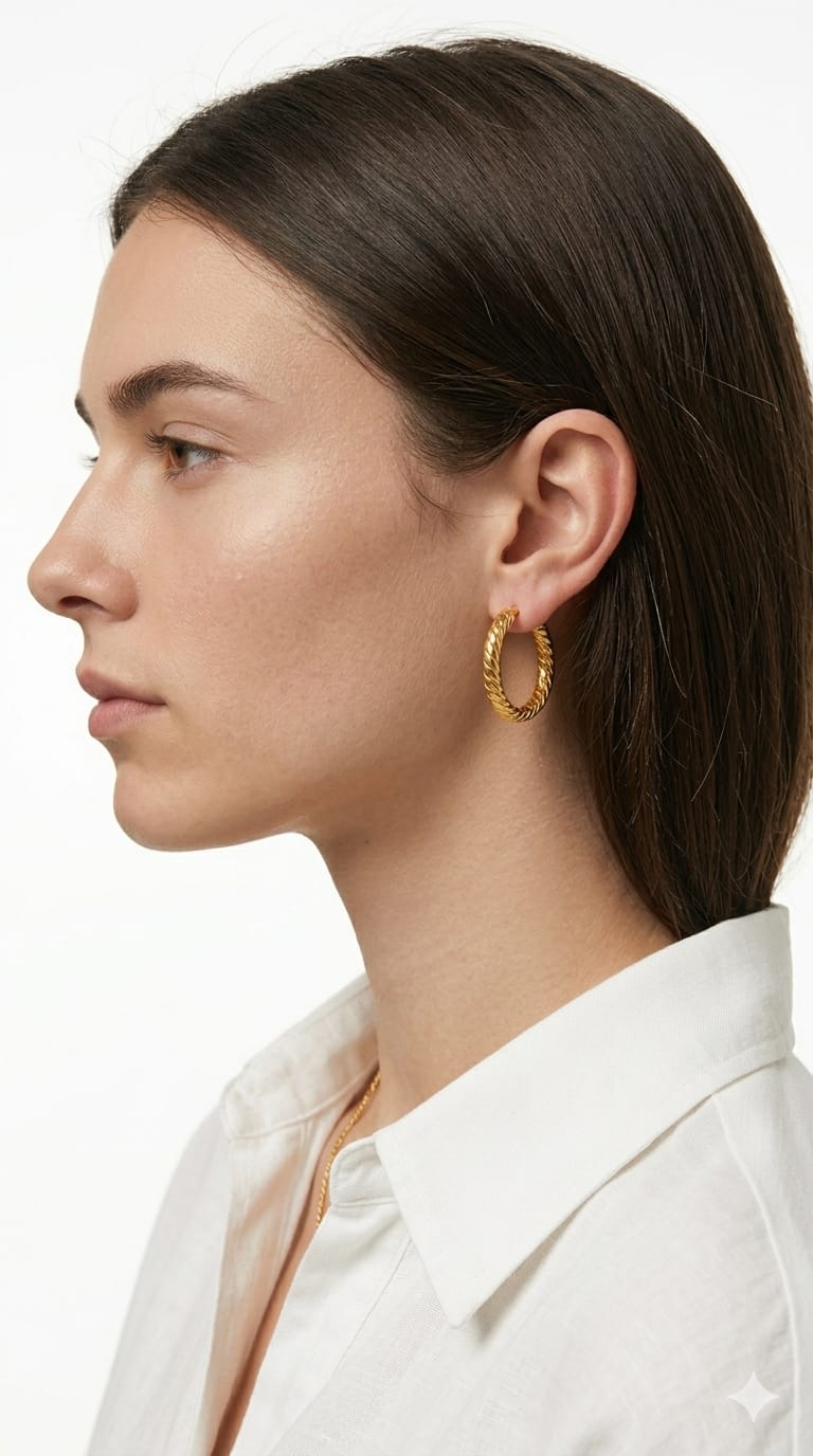 Classic Twisted Croissant Hoop Earrings – Gold Finish