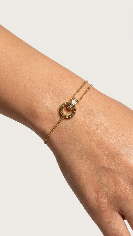Roman Numeral & Crystal Ring Charm Bracelet