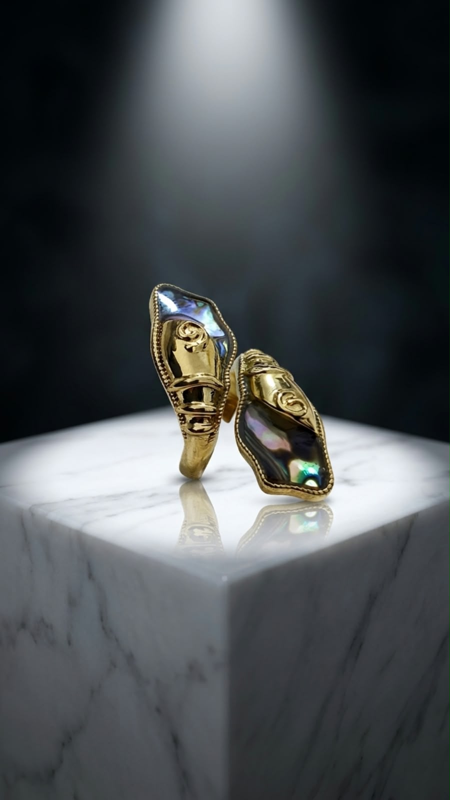 Gold Iridescent Resin Spiral Shell Dual-Motif Ring