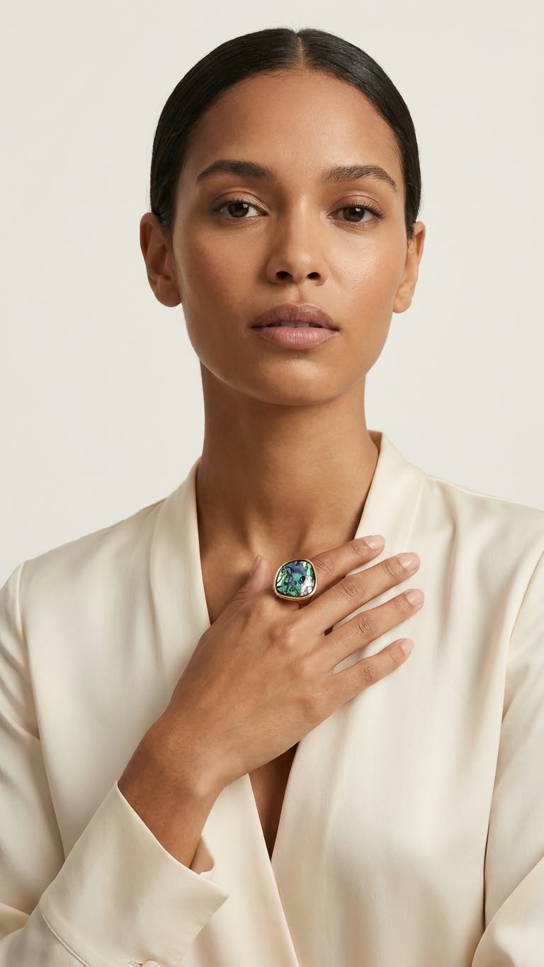 Gold Iridescent Resin Shell Statement Ring