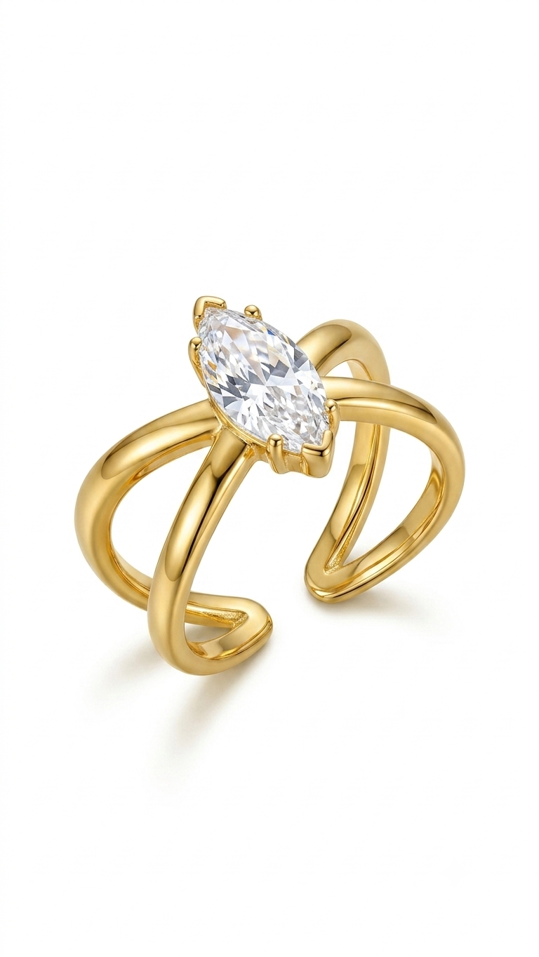 Marquise Solitaire Crossover Wrap Ring