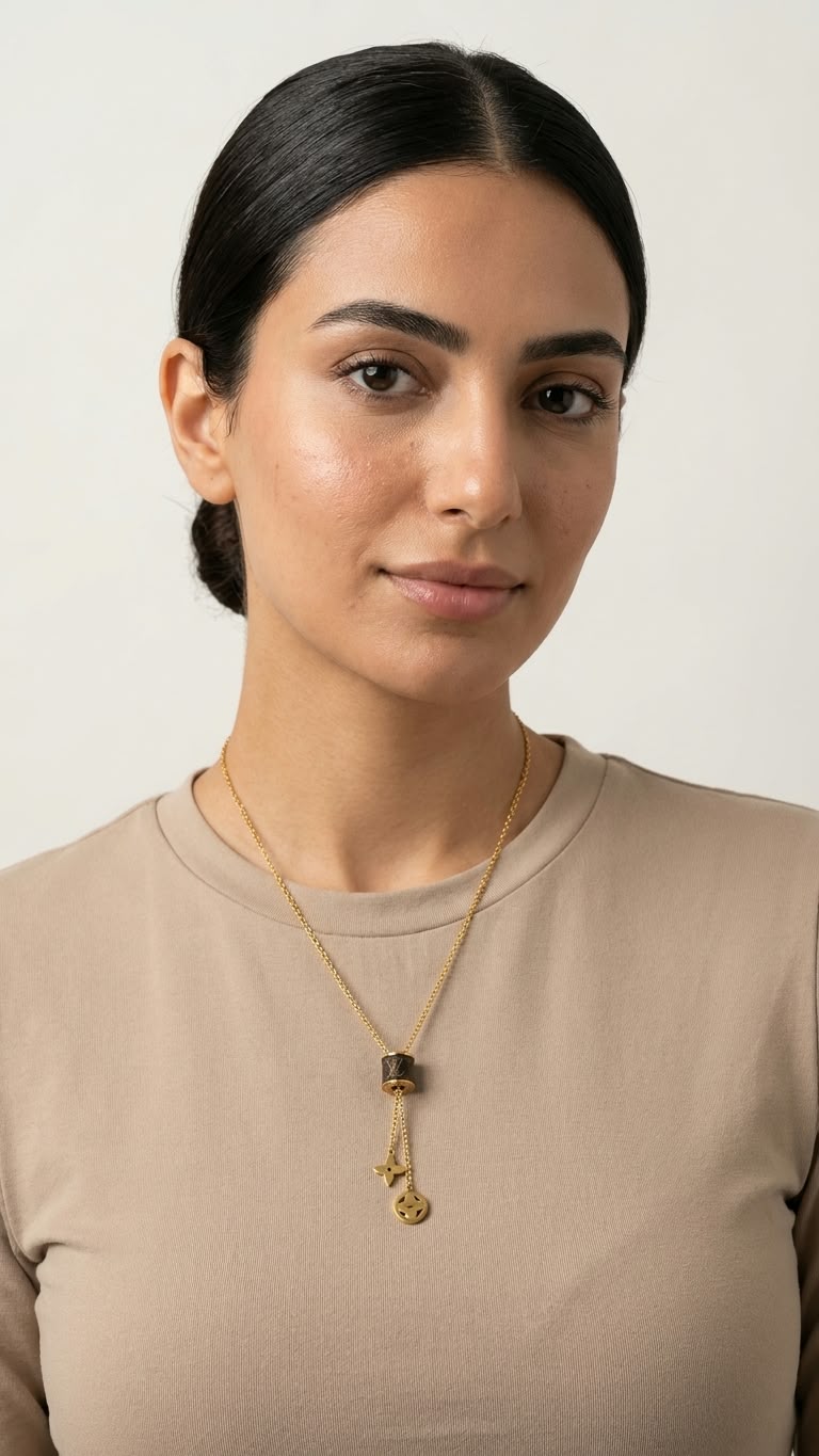 Monogram Flower Cylinder Lariat Necklace