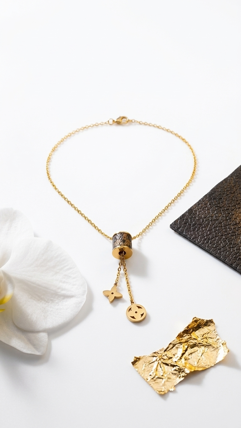 Monogram Flower Cylinder Lariat Necklace