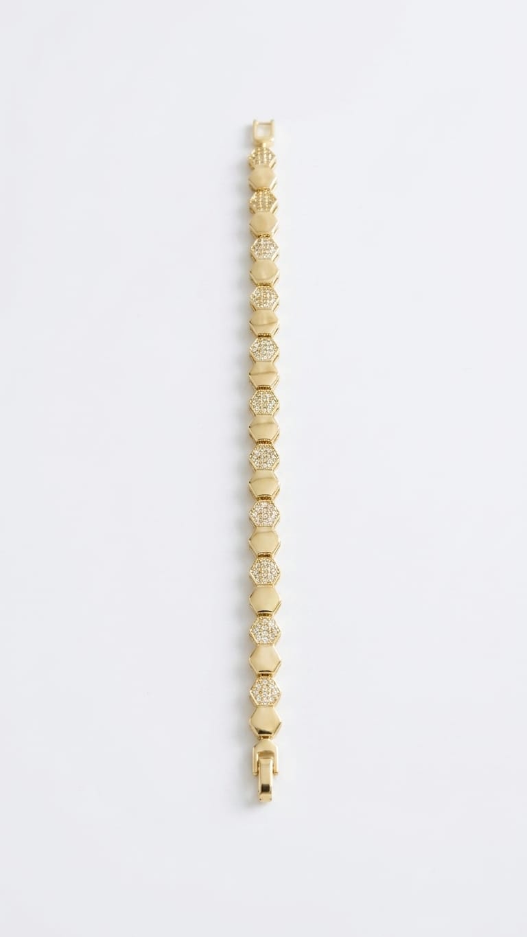 Geometric Hexagon Pavé Crystal Link Bracelet in Gold-Tone