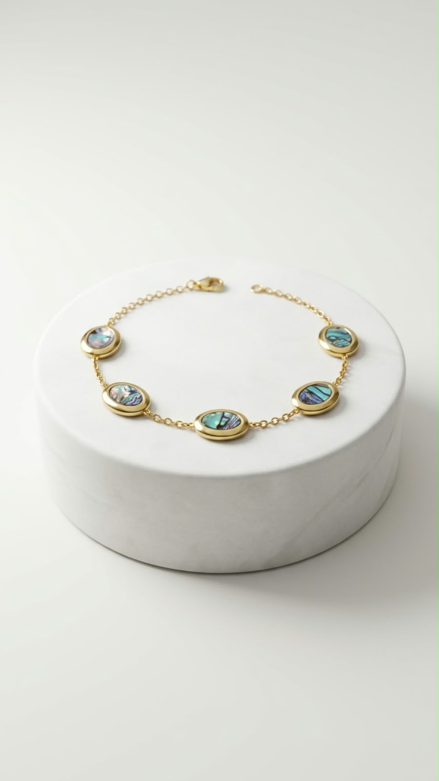 Gold Iridescent Resin Oval Station Chain Bracelet