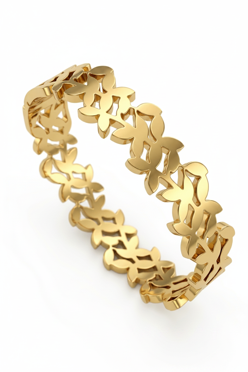 Olive Branch Filigree Open-Work Gold Bangle