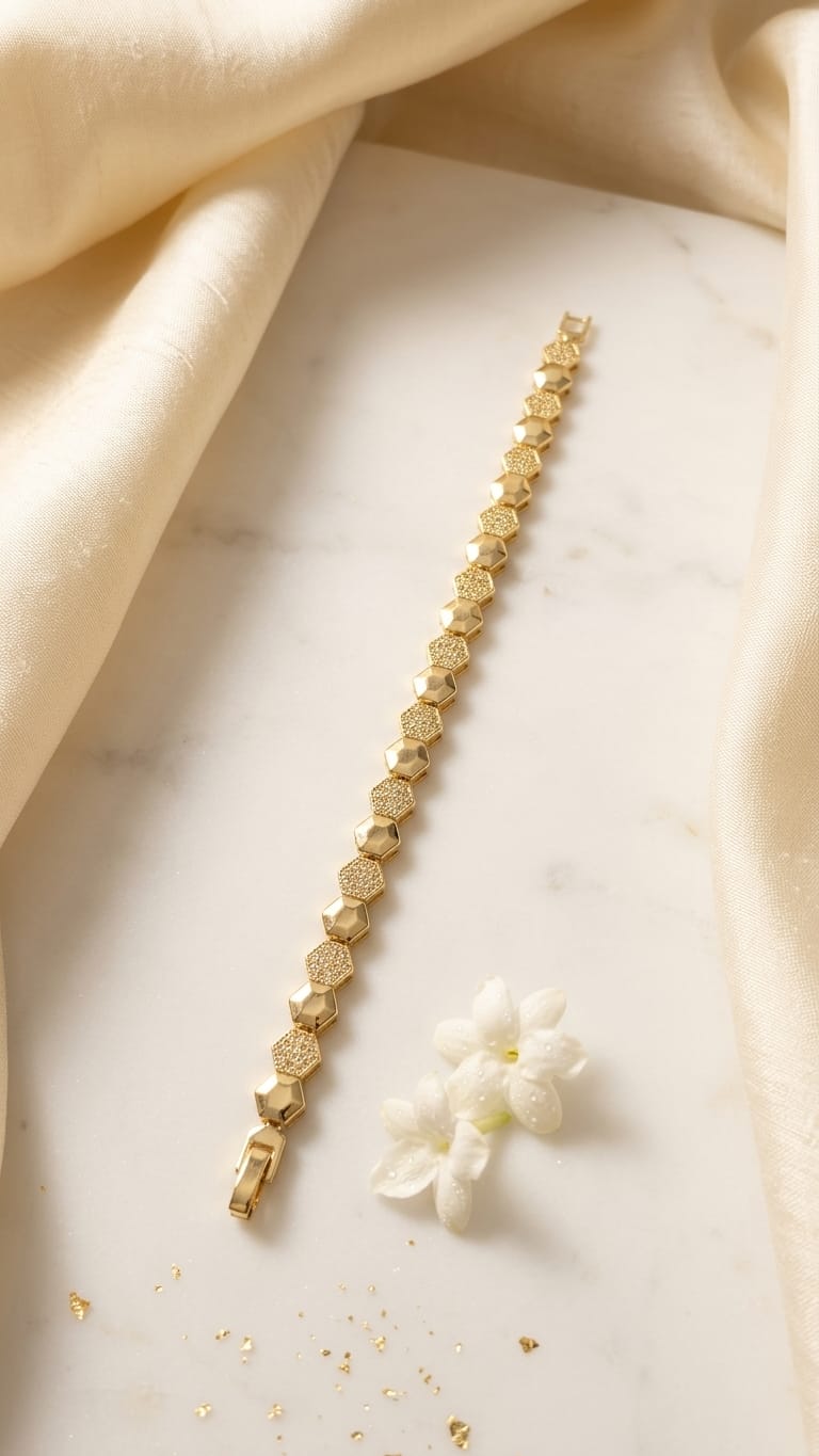 Geometric Hexagon Pavé Crystal Link Bracelet in Gold-Tone