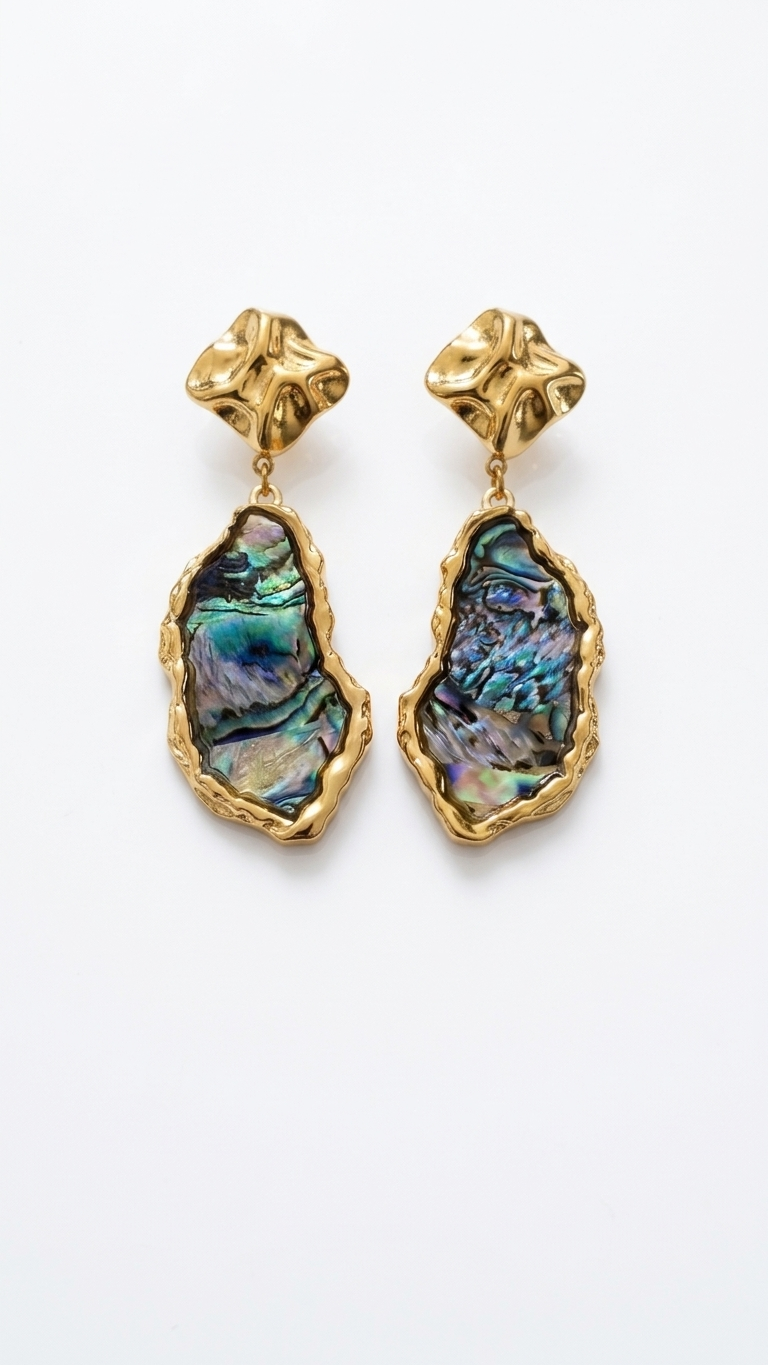 Gold Iridescent Resin Shell Drop Earrings