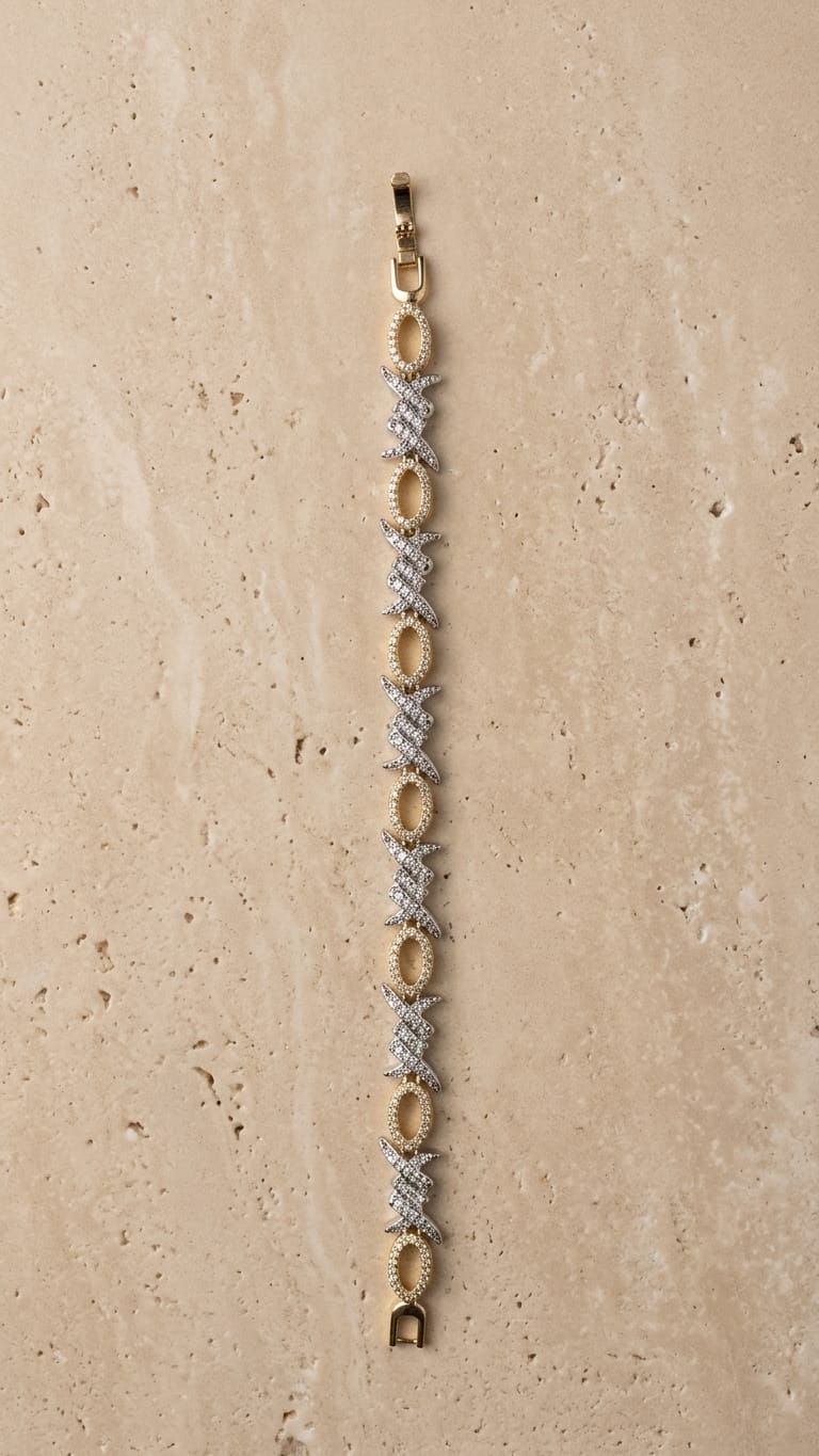Pavé Crystal Barbed Link Bracelet in Gold or mix gold and silver