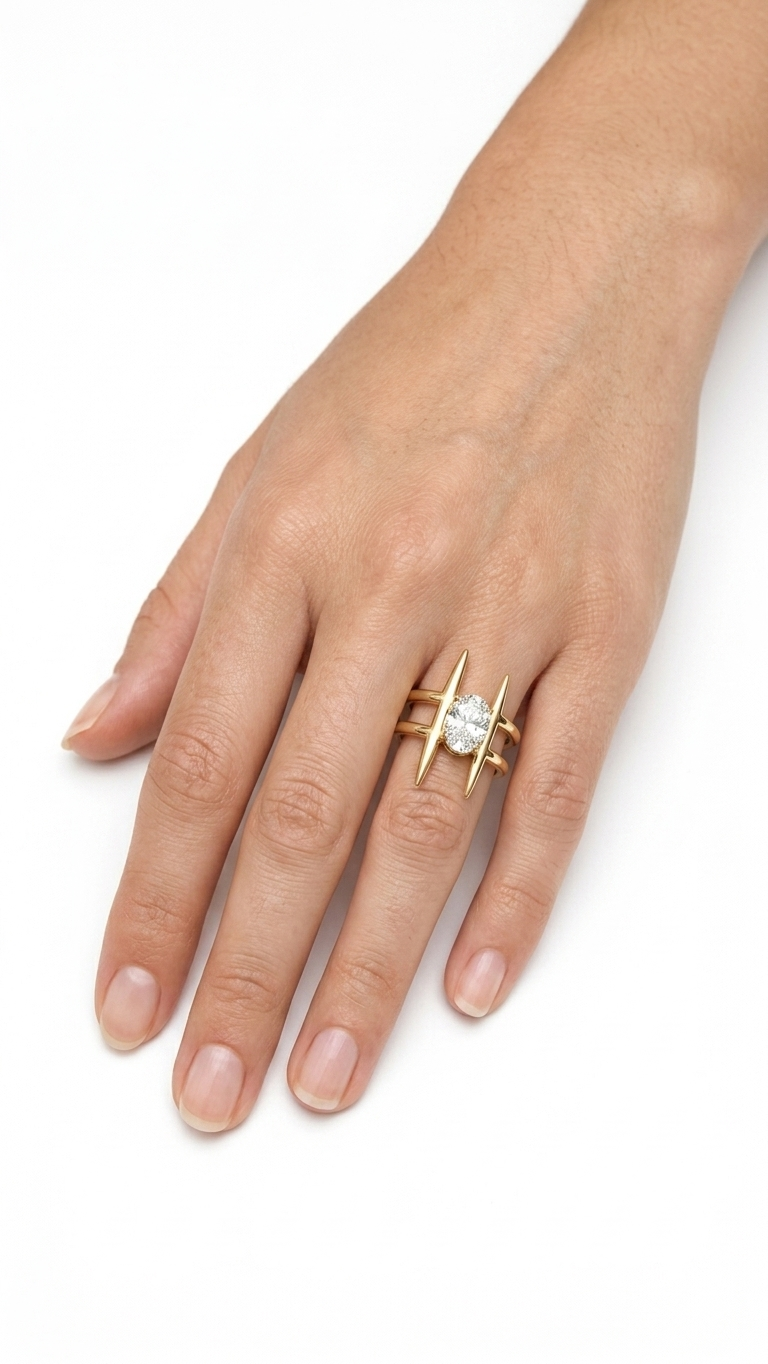 Spike Accent Double-Band Solitaire Ring