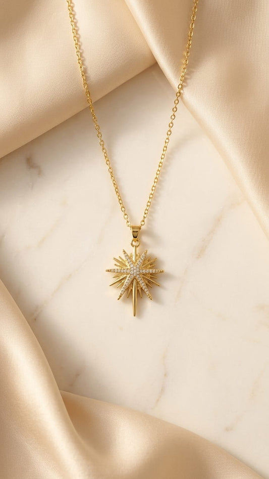 Celestial North Star Burst Pendant Necklace