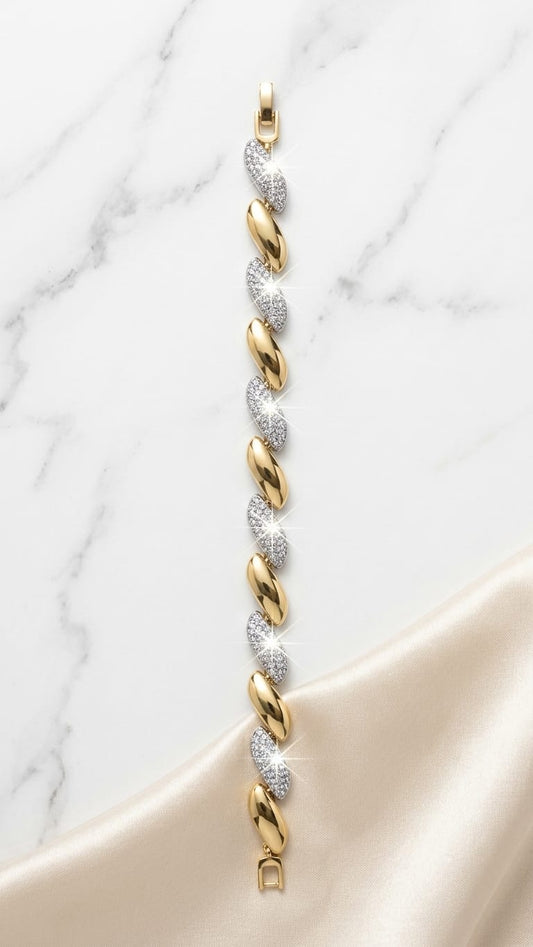 Polished Link Statement Bracelet mix gold and silver