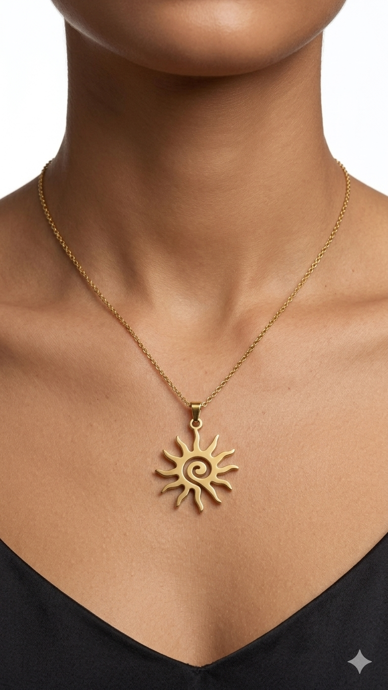 Celestial Spiral Sunburst Pendant Necklace