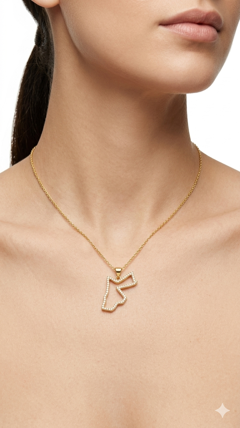 The Hashemite kingdom of Jordan Map Outline Crystal Pendant Necklace