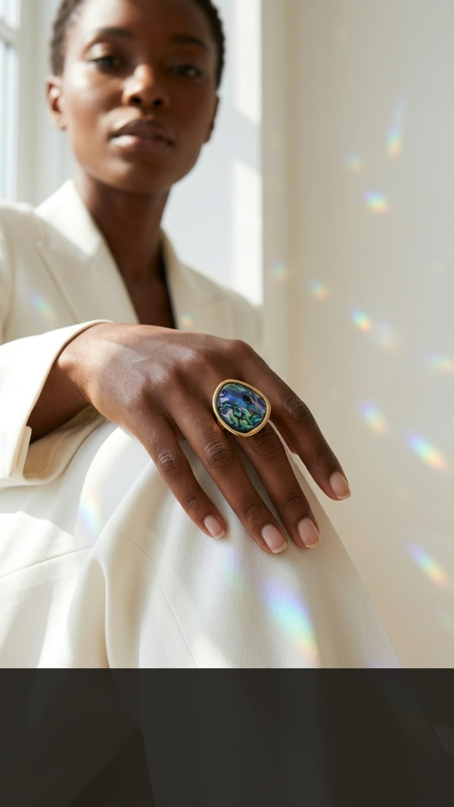 Gold Iridescent Resin Shell Statement Ring